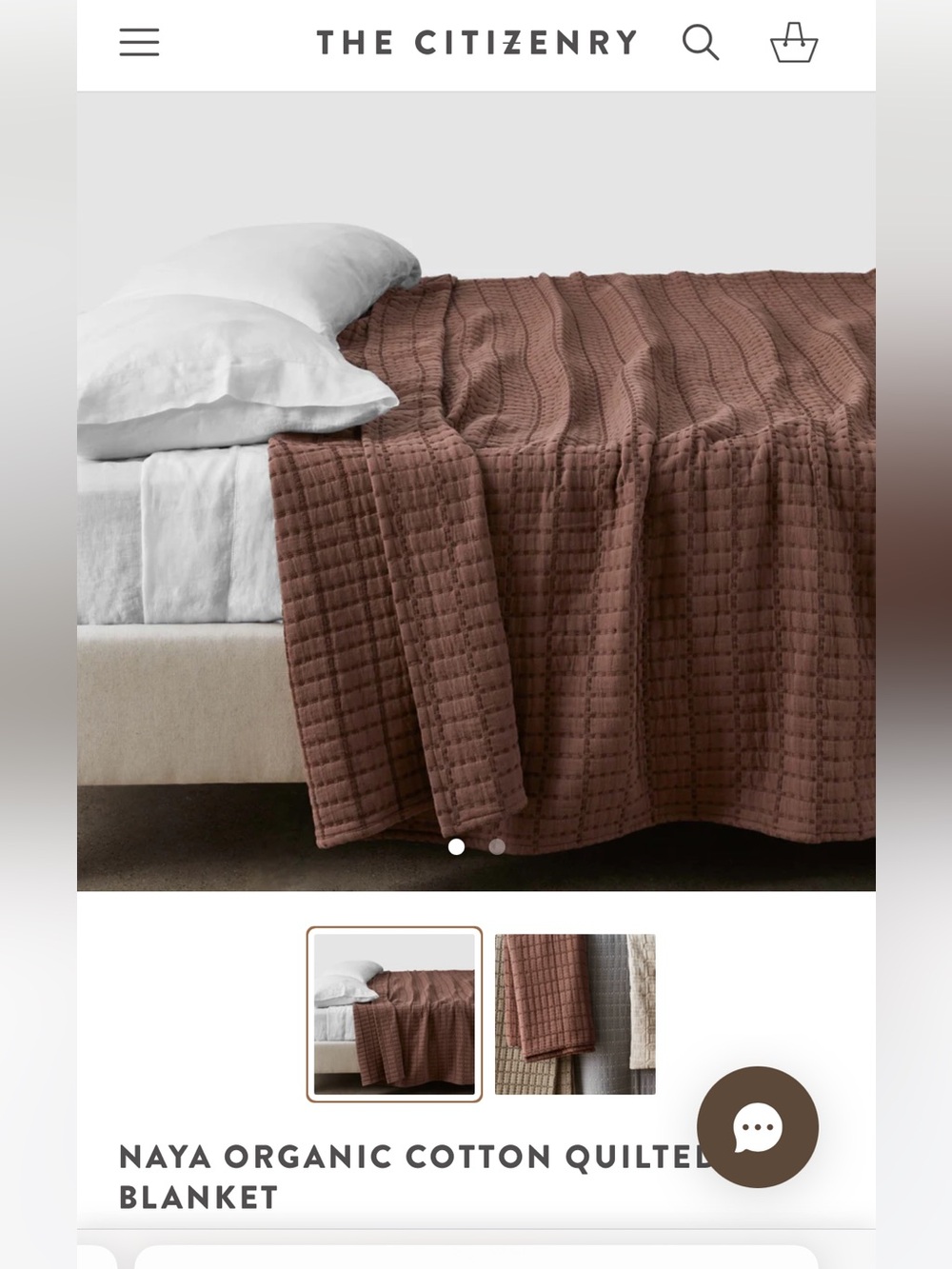 🆕The Citizenry NAYA Organic Cotton Quilted Bed Blanket King/Cal-King Mulberry